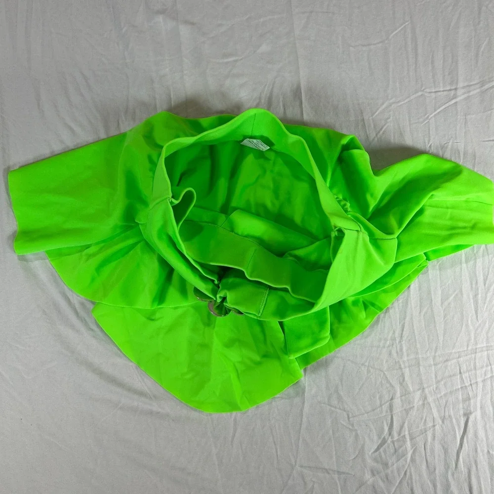 Latin Angel VTG Neon Green Ruffle Mini Skirt Swim Cover Up Made in Brazil Size M